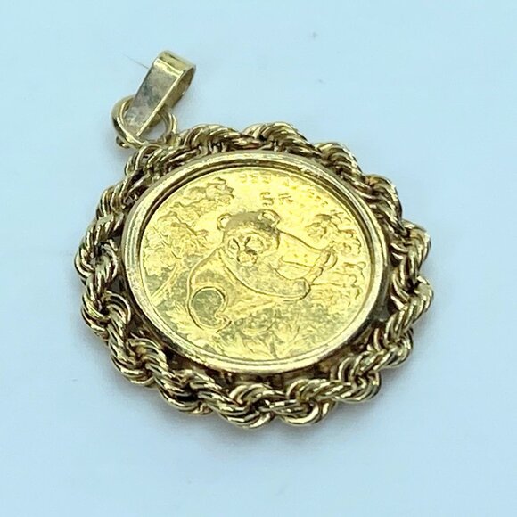 1992 China Panda 1/20oz 5 yuan gold coin 14k Rope link bezel 2.6g JR9342 - Picture 3 of 7